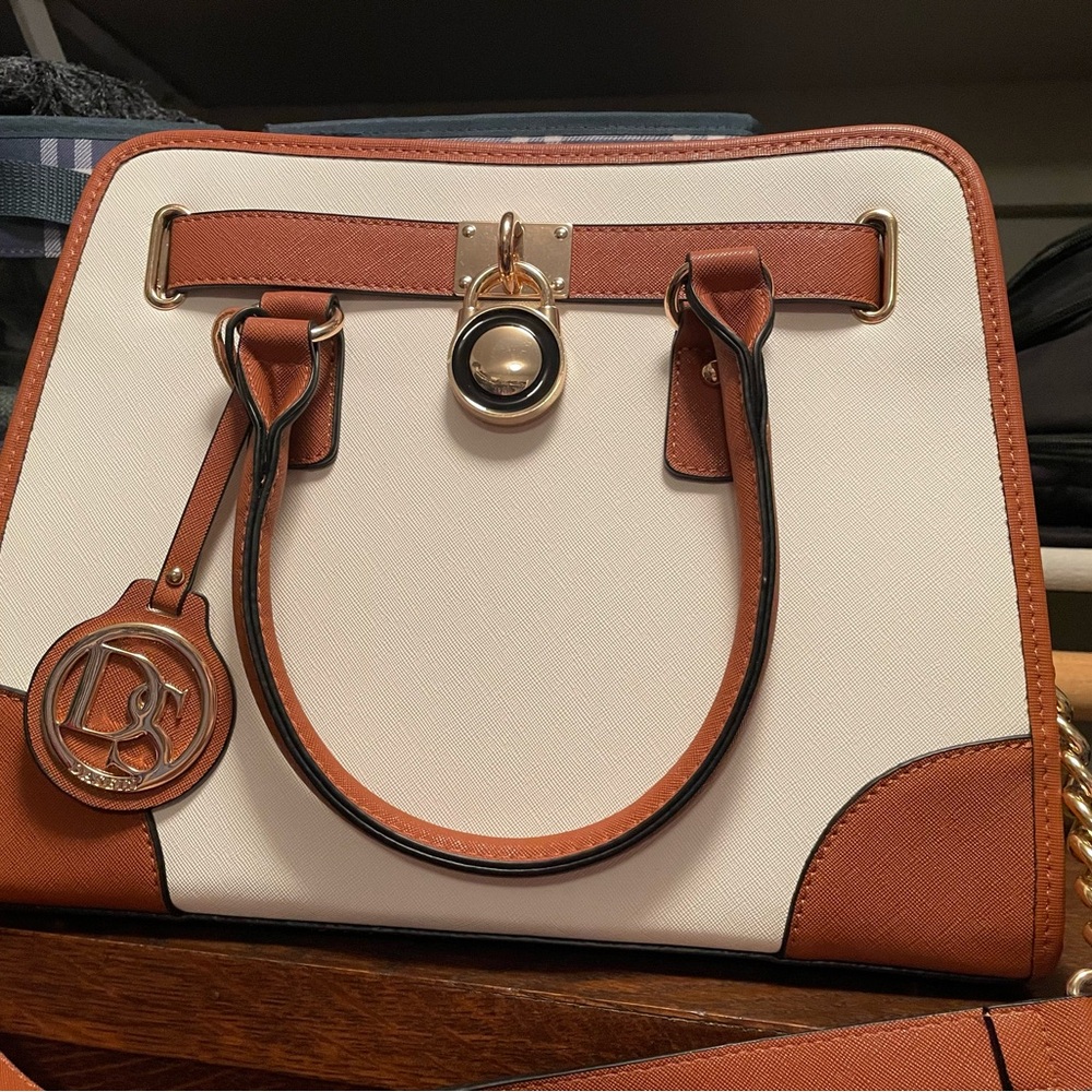 Brown and White Designer Handbag
